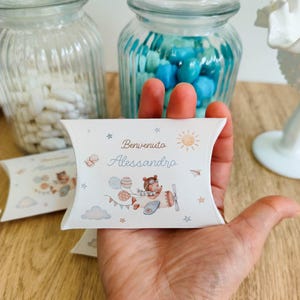 10 Aviator bear confetti boxes, baby birth baptism birthday favor boxes, gift for guests