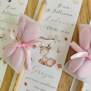 Segnaposto segnalibro con matita piantabile Sprout e confetti a tema Animali del Bosco, bomboniera invitati personalizzata