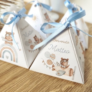 10 Scatoline portaconfetti orsetto aviatore, bomboniere nascita battesimo compleanno bambino, omaggio per gli ospiti