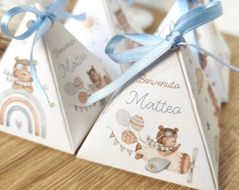 10 Aviator bear confetti boxes, baby birth baptism birthday favors, gift for guests