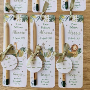 Segnaposto segnalibro regalo invitati Animali della Savana e foglie con matita piantabile Sprout