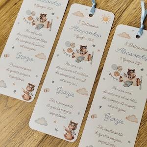 10 Segnaposto segnalibro regalo invitati con orsetto aviatore, orsetto in aeroplano, nuvole e stelle