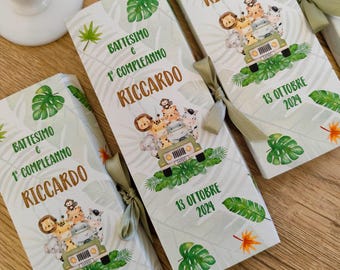 Caja de regalo de animales de safari + lápiz + etiqueta + confeti, baby shower, bautizo, regalos de cumpleaños, accesorios de cumpleaños