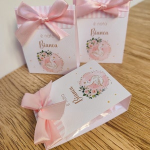 Gold and pink swan confetti boxes, baptism, birth, birthday favor, girl's confetti holder, gift for guests with sugared almonds