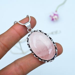 Rose Quartz Necklace 925 Sterling Silver | Boho Pendant | Love Stone Gift for Her