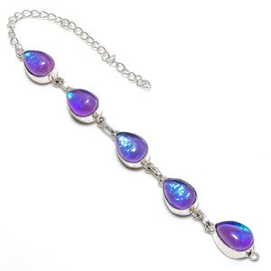 Purple Fire Opal Bracelet | 925 Sterling Silver Adjustable Cuff | Handmade October Birthstone Jewelry