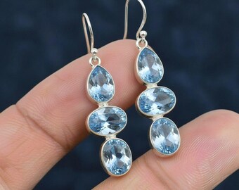 Boucles D'oreilles Anciennes En Or Rose Et Argent Massif - Topaze, Tanzanite, Améthyste, Fermoir Clous