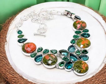 Unakite Apatite Necklace - 925 Silver Boho Healing Pendant - 18&quot; Spiritual Jewelry Gift for Women&quot;