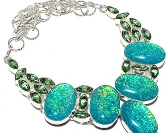 Green Amethyst & Fire Opal Necklace - Triplet Gemstone 925 Sterling Silver Jewelry - 18&quot; Dainty Pendant&quot;