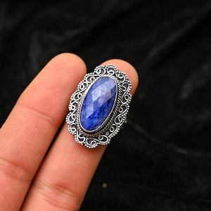 Lab-Grown Sapphire Ring - 925 Sterling Silver, September Birthstone, Ethical Engagement Ring, Vivid Blue Gemstone, Size 4-12
