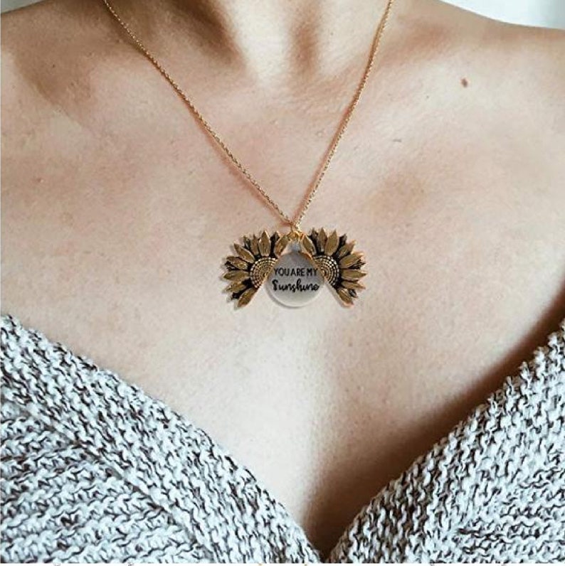Sunflower Necklace You Are My Sunshine Gold Locket Necklace Etsy