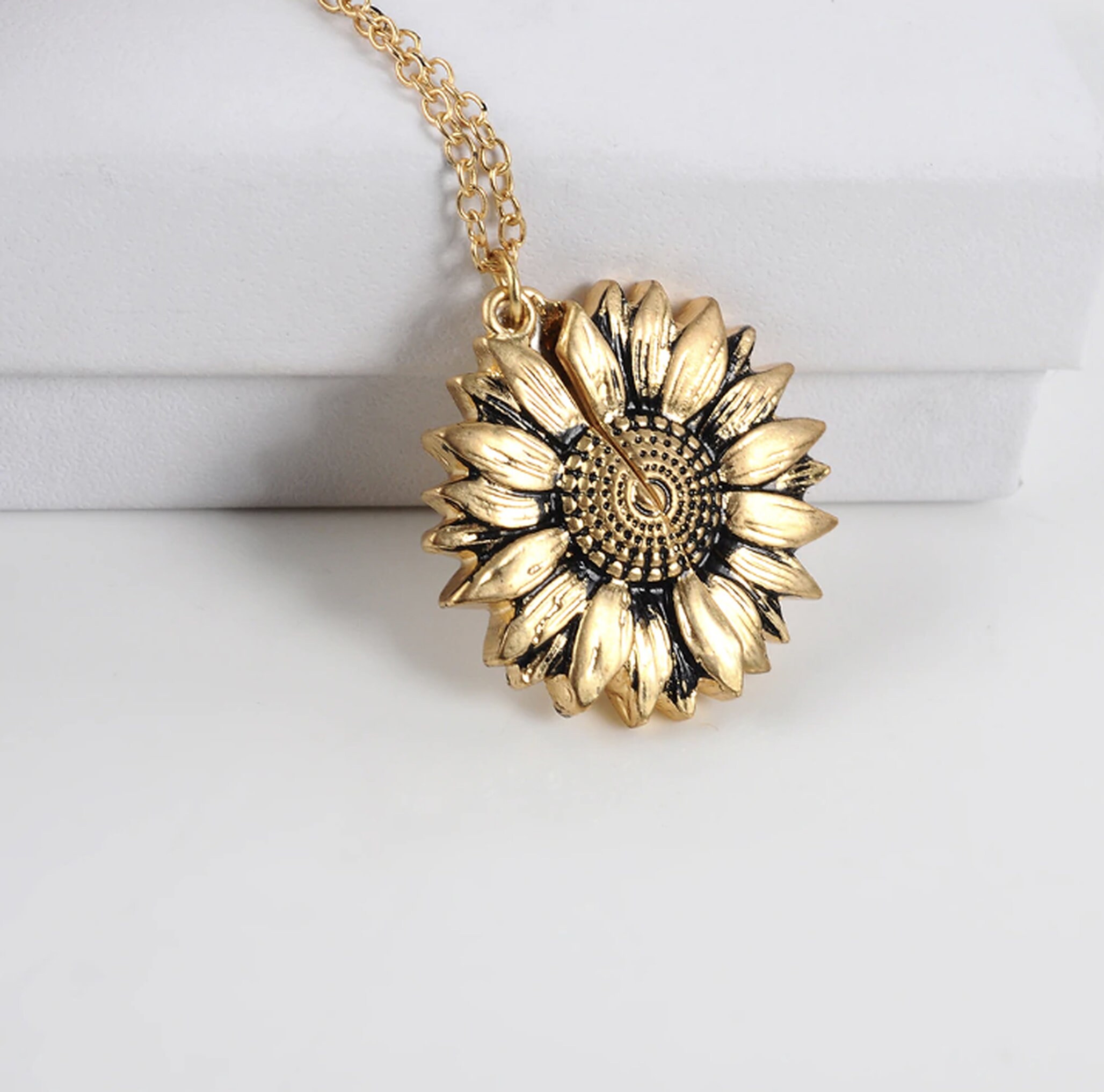 Sunflower Necklace You Are My Sunshine Gold Locket Necklace Etsy