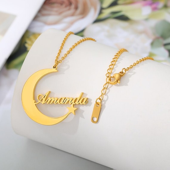 Moon star necklace | Customized gold moon star necklace |personalized crescent moon Chain |Best Friend Custom Jewelry |Silver star necklace