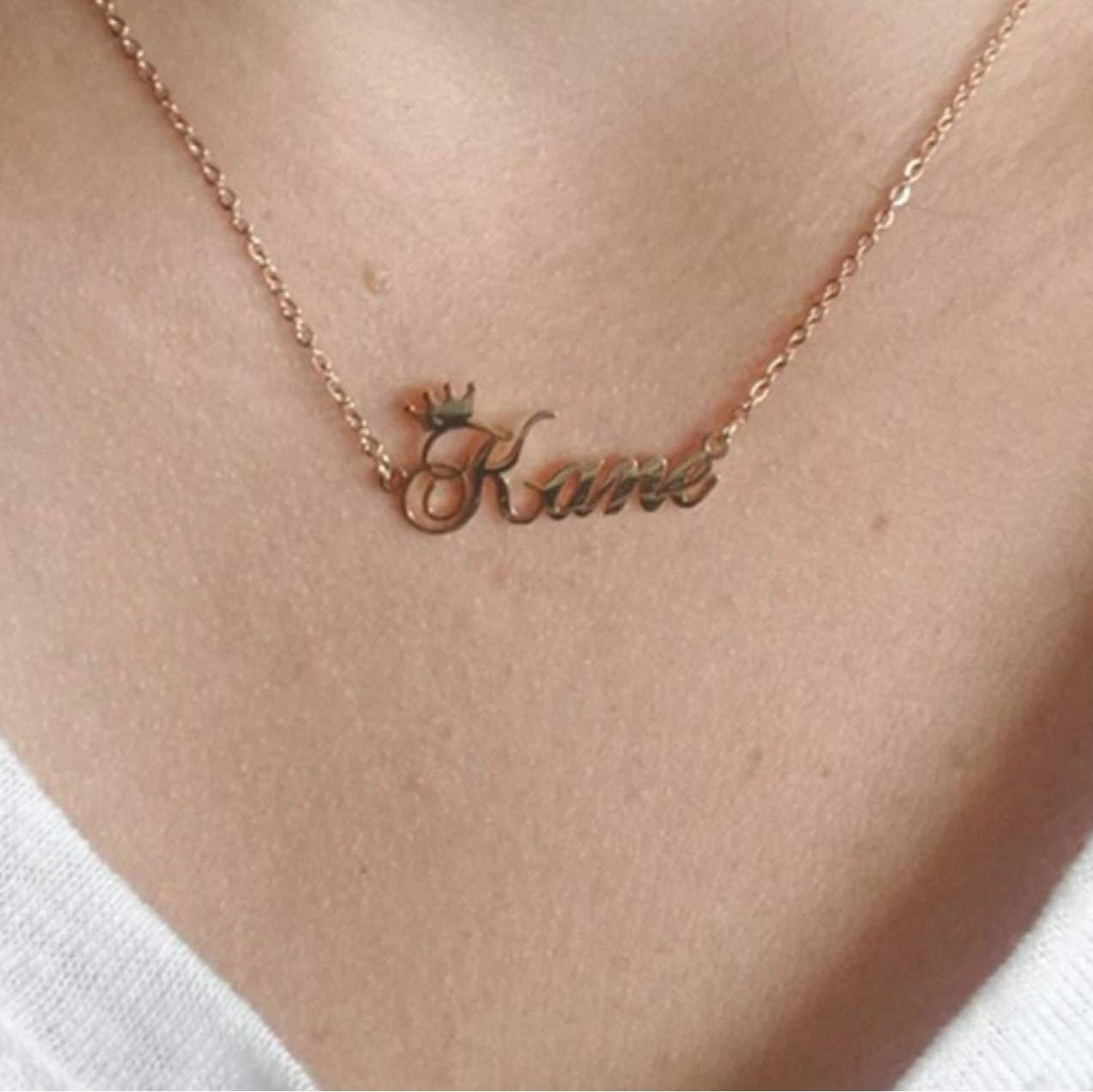 Gold Crown Name Necklace-personalized 
