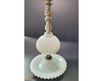 Vintage 1950's Milk Glass Hobnail Table Lamp Trayed Electric Bedside Table