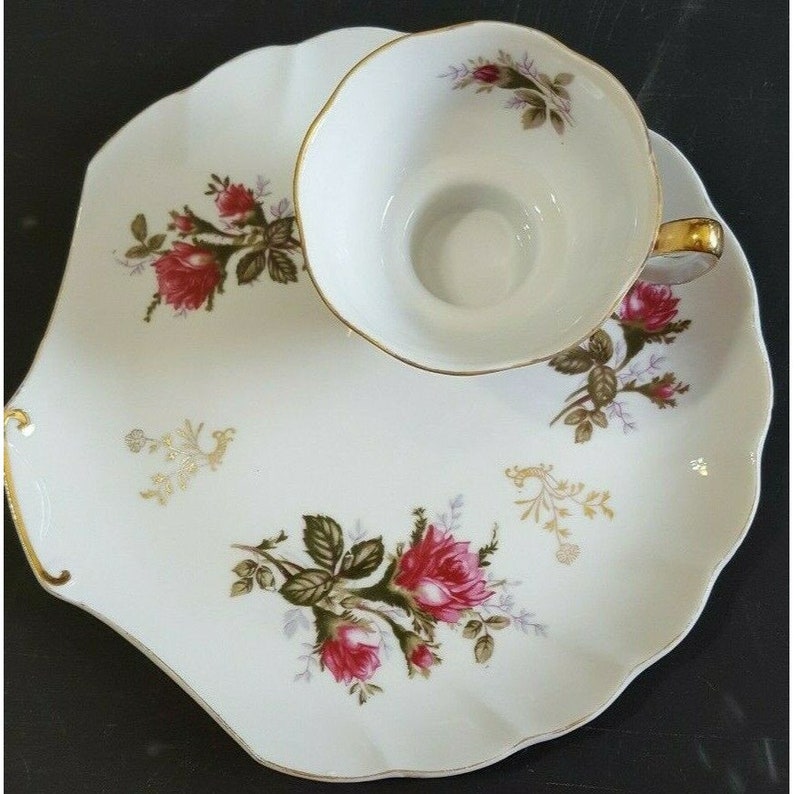Vintage China Snack Plate and Cup Set Made in Japan Roses Cup Holder Etsy