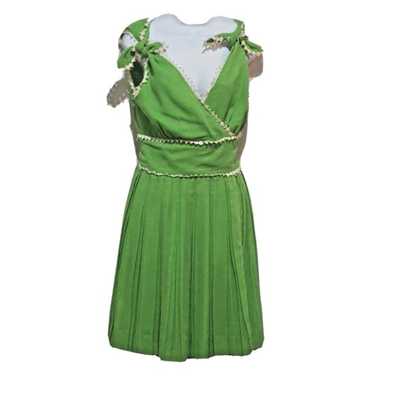 60's 70's Vintage HOWARD WOLF Pleated Green Lace … - image 1