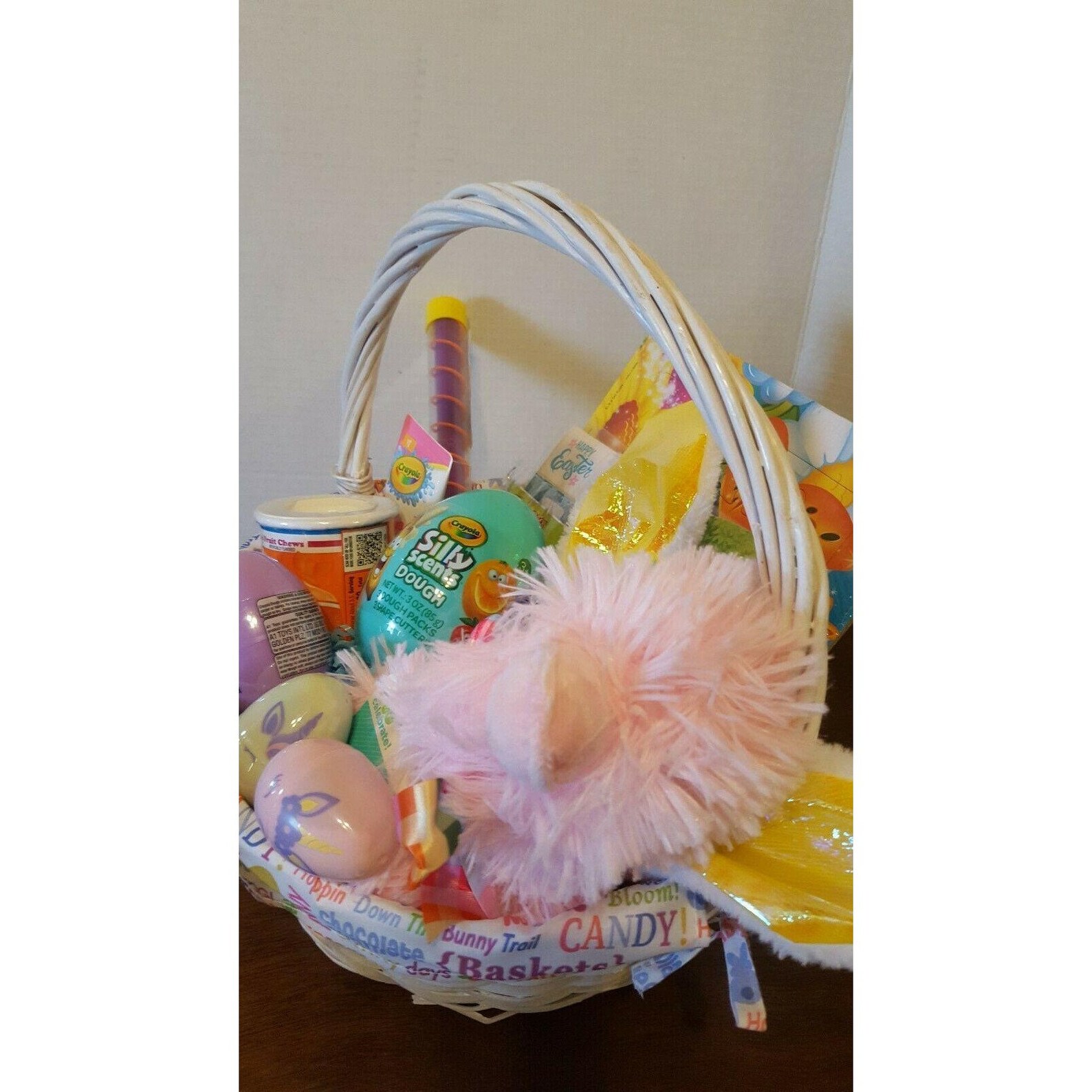 Large White Wicker Filled Easter Basket Pink Chick Gift Etsy