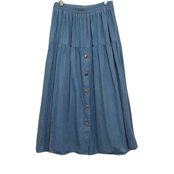 Vintage VRG Sport Maxi Skirt L Chambray Button Front Blue Etsy