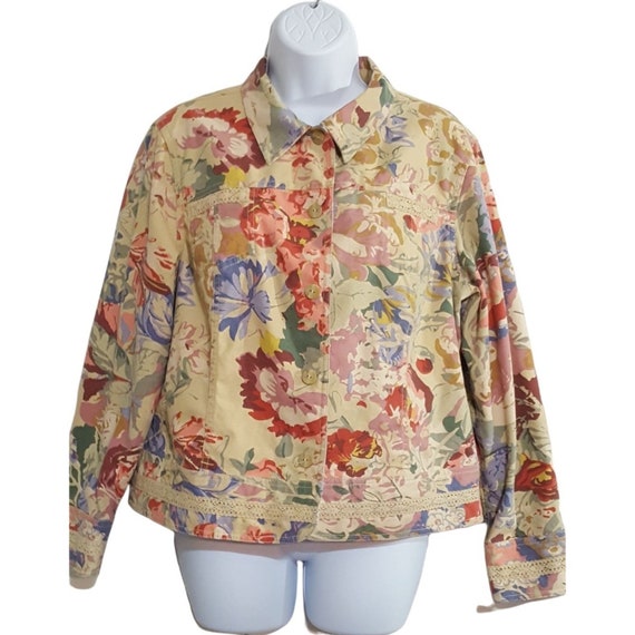 Coldwater Creek Womens Denim Jacket PL Floral Lac… - image 2