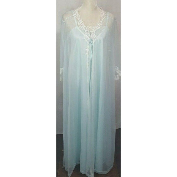 50sLong Blue Nightgown and Robe Size SVintage Belle Smith Sheer Turquoise NightgownPeignoir