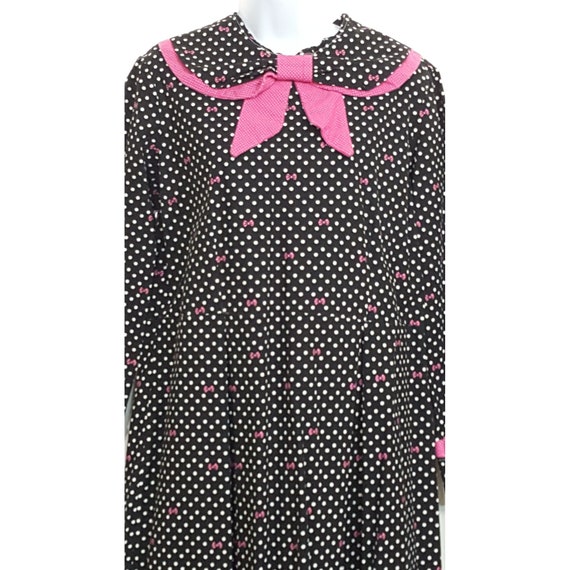 Vintage Style Handmade Polka Dot Maxi Dress L Bla… - image 1