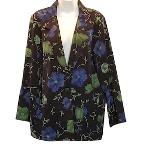 Joanna Vintage Unstructured Blazer Jacket Small 1 Button Blue Floral Pockets