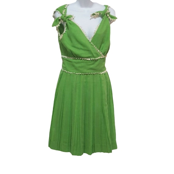 60's 70's Vintage HOWARD WOLF Pleated Green Lace … - image 2