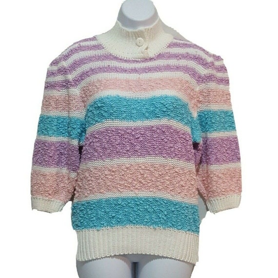 Boucle Loose Knit Sweater M Mock Neck 3/4 Sleeve … - image 1