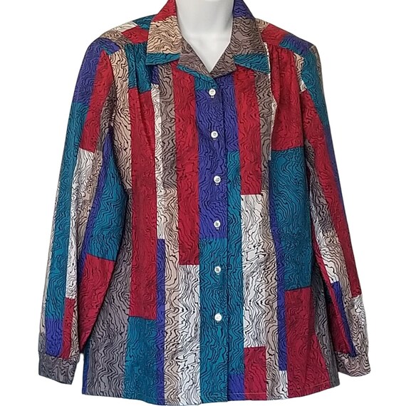 Bradley Womens Vintage 70s Patchwork Print Top 14… - image 2