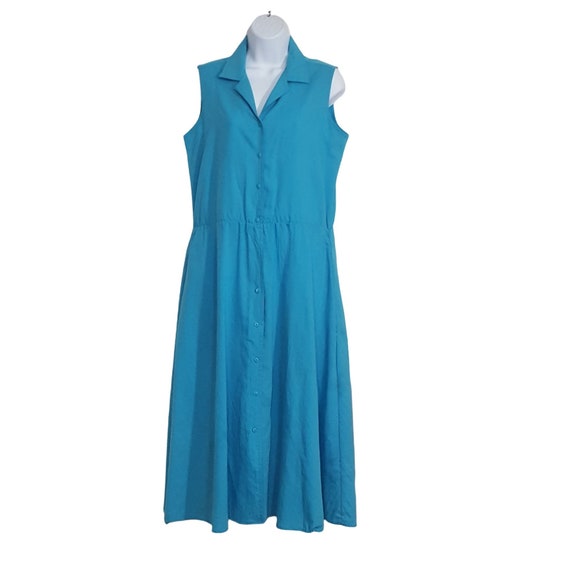 Vintage Womens Sleeveless Shirt Dress Size 10 Blu… - image 3