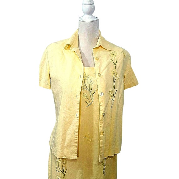 Vintage Linen Blend Dress Jacket Set Embroidery Y… - image 1