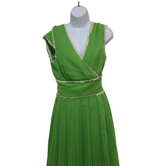 60's 70's Vintage HOWARD WOLF Pleated Green Lace … - image 7