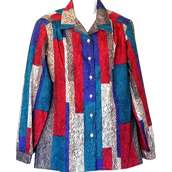 Bradley Womens Vintage 70s Patchwork Print Top 14… - image 1