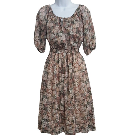 Eddys Vintage Womens Dress S Brown Floral Romanti… - image 3