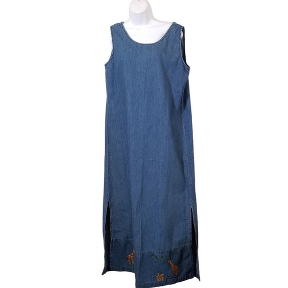 VTG Jane Ashley Denim Jumper Dress M/L Embroidere… - image 1