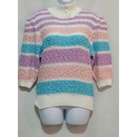 Boucle Loose Knit Sweater M Mock Neck 3/4 Sleeve … - image 2