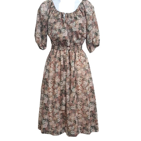 Eddys Vintage Womens Dress S Brown Floral Romanti… - image 1