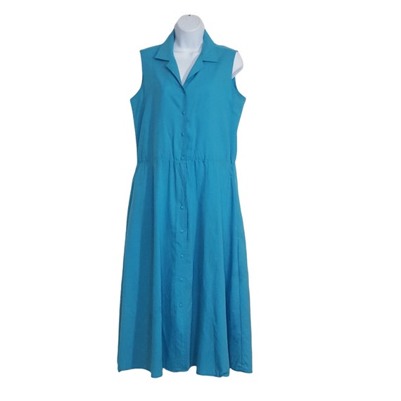 Vintage Womens Sleeveless Shirt Dress Size 10 Blu… - image 1