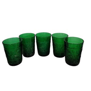 Lot of 5 Vintage Forest Green Anchor Hocking Sandwich Tumblers Glasses 4&quot;