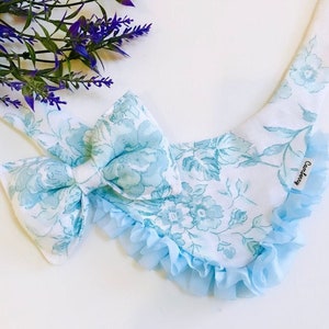 Cat/Dog bandana, Floral bandana, French country, blue floral bandana, chiffon ruffle trim, curved neck