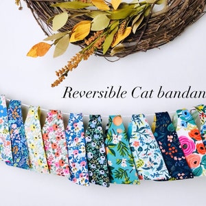 Reversible Cat Bandana, Rifle Papers Co fabric, Hook and loop closure, curved neck, easy to put on and take off, comfortable fit!