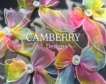 Cat/Dog  organza wavy ribbon hair bow Sailor bow  Bow tie spring color bow rhinestone bow center