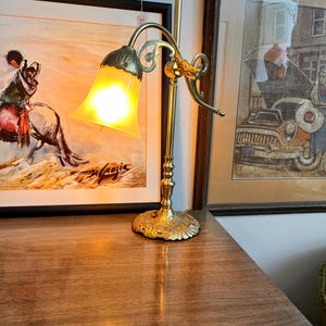 Vintage Brass Desk Lamp, Retro Lighting, Sleek Office Lamp