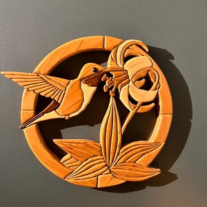 Handcrafted Hummingbird Intarsia Wall Art in Cedar, Walnut, Aspen & Basswood (2007)
