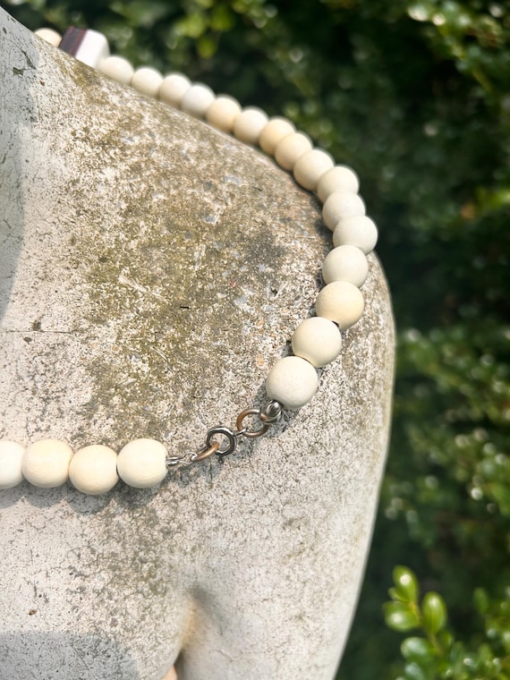 Vintage Wood Inlay Bib Necklace: Geometric Boho S… - image 7