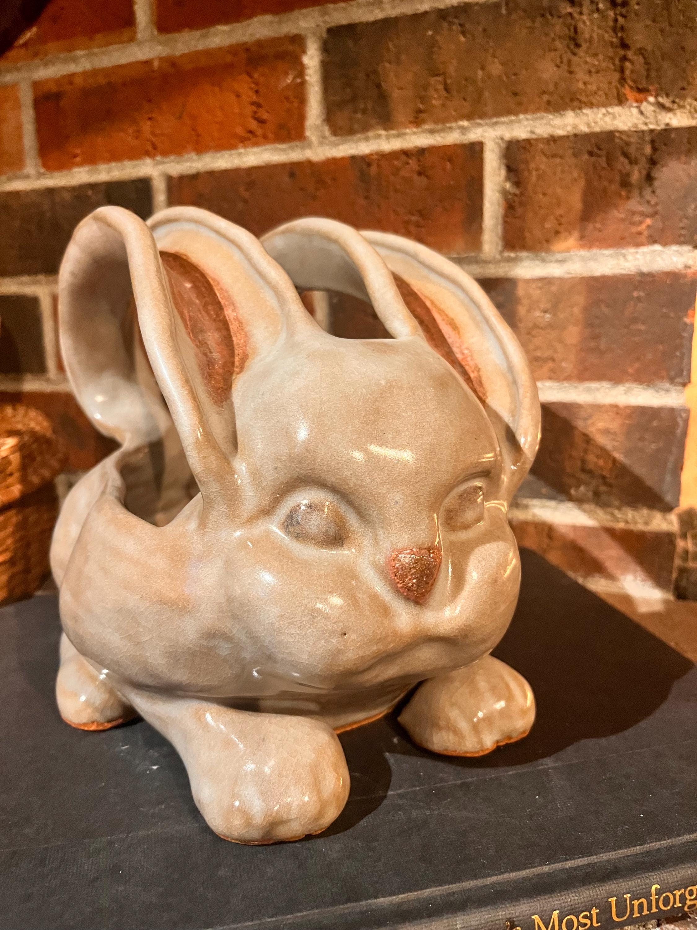 Vintage Studio Pottery Rabbit Basket Planter – Handmade Stoneware Catch ...