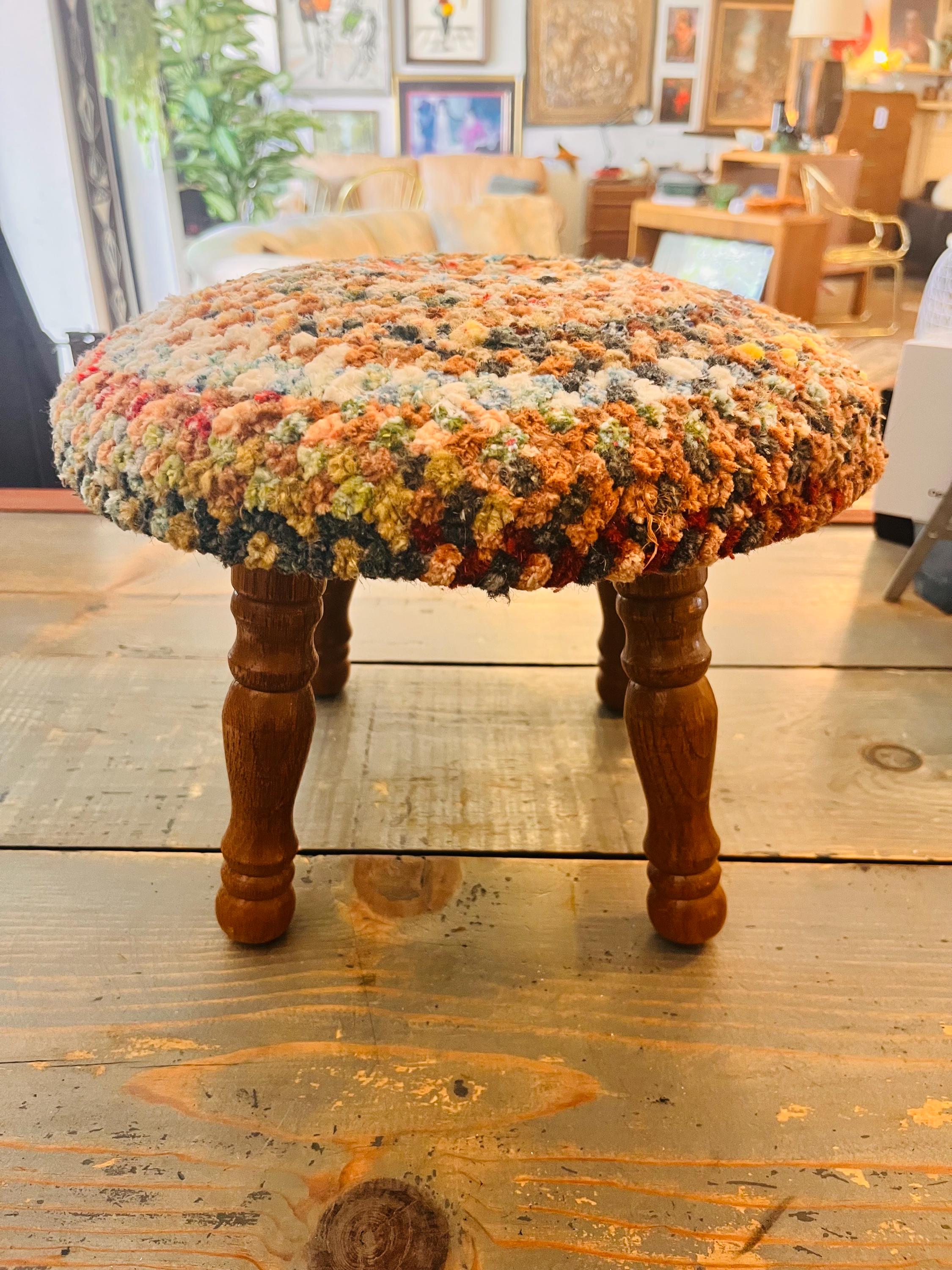 アンティーク雑貨 Lovely Footstool. Lovely Boho Hand Made Stool With Vibrant Colorful Hand Woven