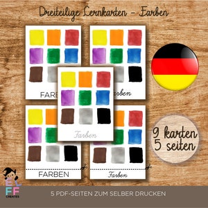COLORS in GERMAN - Montessori Cards - Nomenclature FlashCards - 3 Part Cards - German Classes - Vocabulary - Printable Montessori material
