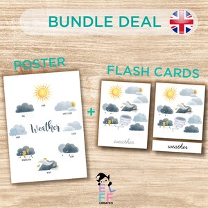WEATHER Activity set - Printable Montessori Cards and Poster - Nomenclature FlashCards - Preschool Toys - Classroom Poster - Wall Art
